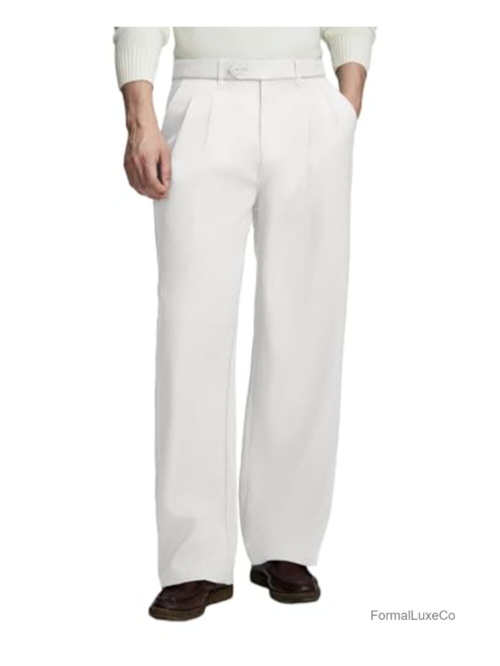 Men's Pleated Wide Leg Dress Pants Relaxed Fit Slacks Office Trousers